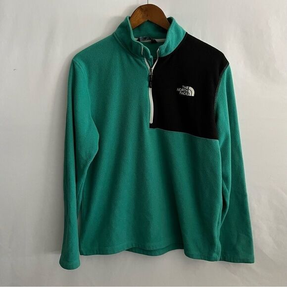 Women's The North Face Turquoise & Black Fleece 1/4 Zip Pullover Jacket - Picture 2 of 8